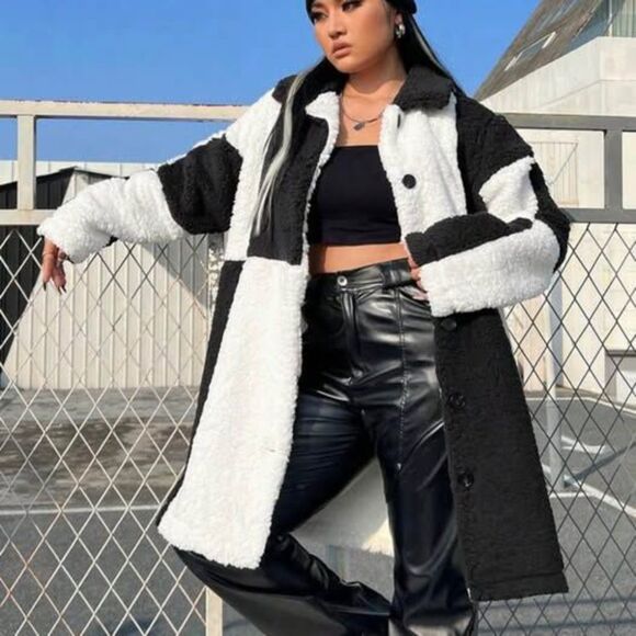 Coolane Women's Plus Size Teddy Fleece Colorblock Jacket Size OXL - Picture 9 of 9